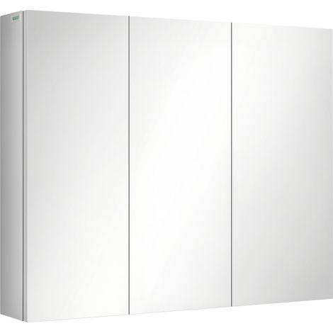 Spiegelschrank, Badschrank, 3 Spiegeltüren, 5 Innenböden, Edelstahl, Farbe: Silber, 70 x 12 x 55 cm