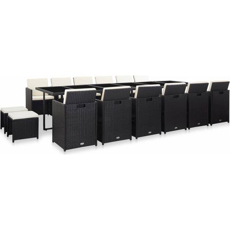 Salon de jardin 17 pcs Contemporain, Ensemble repas de jardin, avec coussins Résine tressée Noir OIB1689E (1/5)