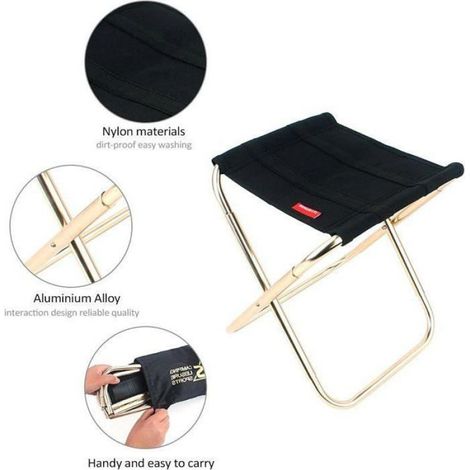 Tabouret Pliant - Portable - Aluminium - Ultra Léger - Sac de Rangement - Confortable pour Camping (1/5)