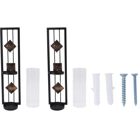 2 pièces Support de Bougie Murale Rétro Léger en Fer et Verre, Applique Décorative Carrée Oblique (1/5)