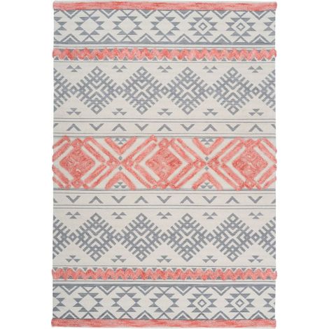 Tapis Jacquard à Poils Courts "Ethnie" Gris & Orange 120 x 170 cm (1/4)