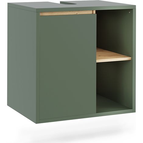 Meuble sous lavabo Viola, Vert/Artisan, 60x60cm avec des étagères ouvertes, Vicco