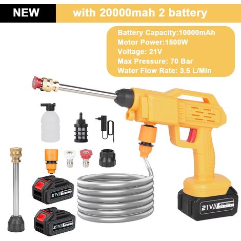 Nettoyeur HP sans fil – 200 bars – 2500 W – Batterie 21 V – Lavage voiture – Style 1 – Pistolet eau (1/5)
