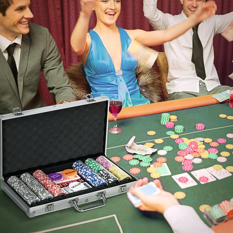 Mallette de Poker Coffret de Complet verrouillable avec 300 jetons 2 Jeux de Cartes 3 boutons 1 Tapis en Feutre