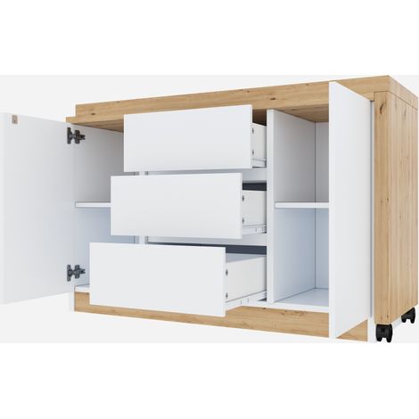Klappschreibtisch mit feststellbaren Rollen, Weiß und Eiche, 120 x 50 x 76,5 cm (1/5)