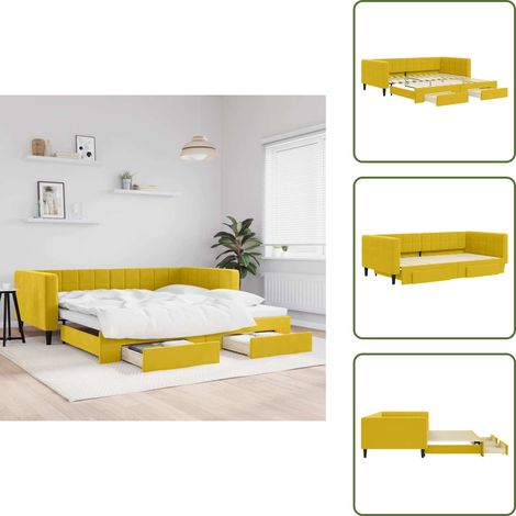 The Living Store Tagesbett Ausziehbar mit Schubladen Gelb 100x200 cm Samt - Schlafsofa (1/5)