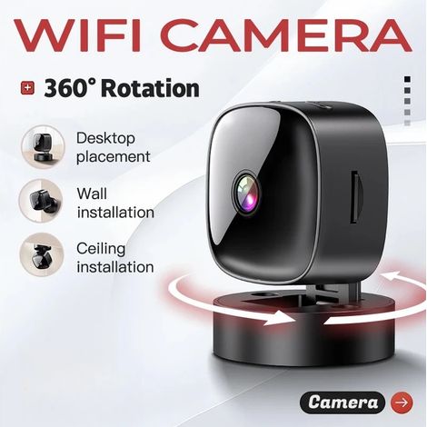 Mini caméra de surveillance WiFi 1080p (128 Go), rotation à 360°, vision nocturne (1/5)