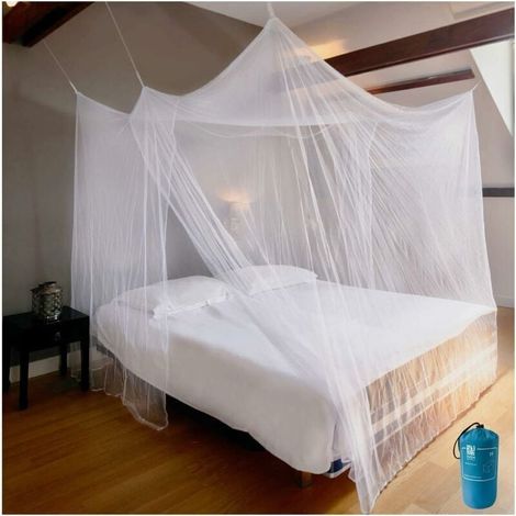 Dosel mosquitero PREMIUM para cama doble, kit de montaje, bolsa de transporte, red rectangular que te protege y repele los insectos. (1/4)