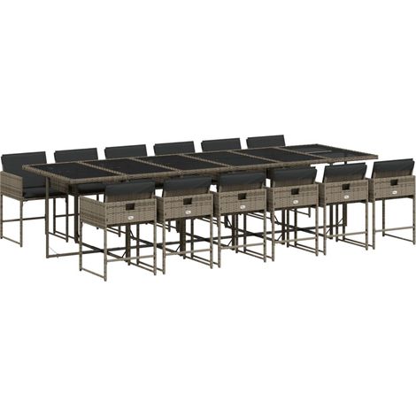 Maison Exclusive - Set da Pranzo da Giardino 13pz con Cuscini Grigio in Polyrattan (1/5)