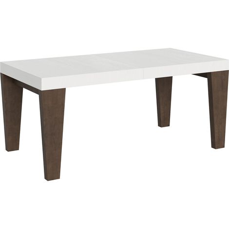 Table extensible blanche et pieds bois noyer 6 à 20 places Kristo 180 à 440cm-Support 4 pieds (1/5)