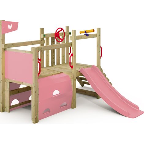 Wickey Klettergerüst My First Fort 2: Kleinkinder Kletterturm, Spielturm (10 jährige Garantie', extrem witterungsbeständig, Tunnel mit Kletterwänden), mit Spielturmzubehör - Pastellpink (1/5)