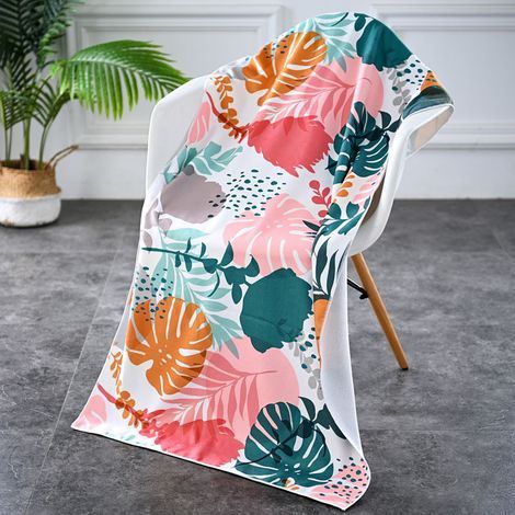 Serviette de plage à motif floral aquarelle — Serviette de bain double face à séchage rapide Portable, absorbante, grande serviette de piscine (70 x 140 cm) — Graphite (1/2)