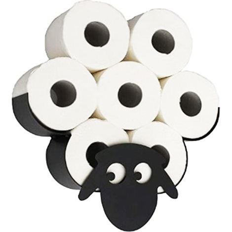 1 porte-rouleau de papier toilette, forme de mouton, métal noir, support mural autoportant, rangement salle de bain (1/5)