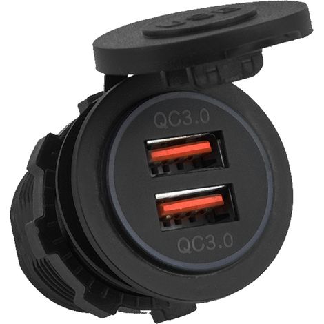 Chargeur USB double avec Quick Charge QC3.0, prise 12/24V pour voiture, moto, bateau (1/3)