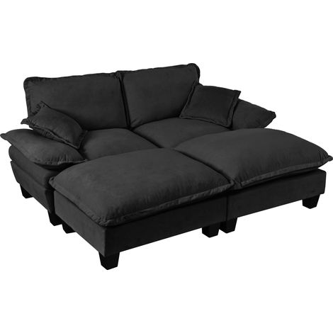 Sofá esquinero modular negro de chenilla con 2 otomanas móviles y 2 cojines (1/5)