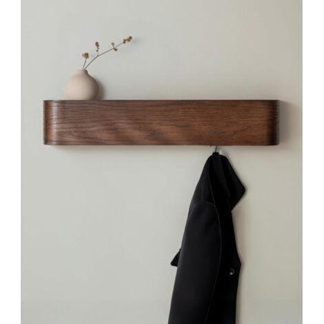 Porte-Manteau Mural - Bois Chêne - 5 Crochets Acier Inoxydable - Charge 30 Kg - Plateau Supérieur - 80 x 20 Cm - 1 Pièce (1/5)