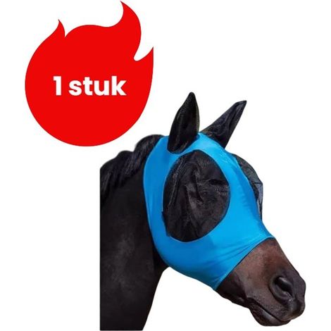 Masque respirant pour cheval - Anti-moustiques et mouches - Équipement équestre - Rétractable - Taille unique - Blauw (1/5)