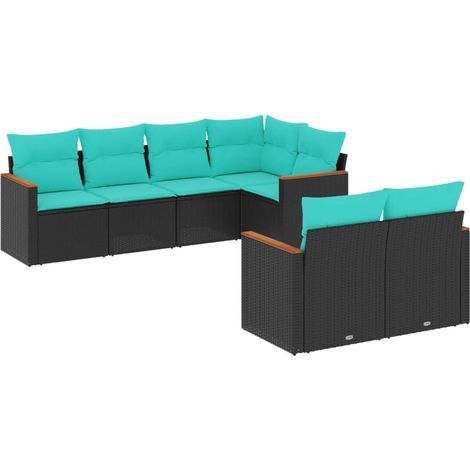 7-teiliges Gartensofa-Set mit Kissen, schwarzes Polyrattan vidaXL (1/5)