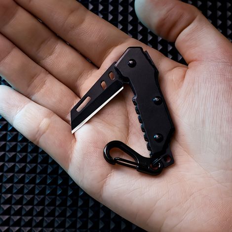 Couteau de poche pliant ultra-compact, 1 pièce, 3,34 pouces, mini-cutter portable avec porte-clés, pour les activités en plein air, à la maison ou au bureau, LT-014-Noir (1/5)