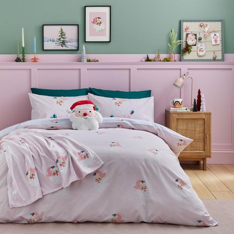 Parure de lit réversible avec Housse de Couette et taie d'oreiller Motif Père Noël Rose (1/5)