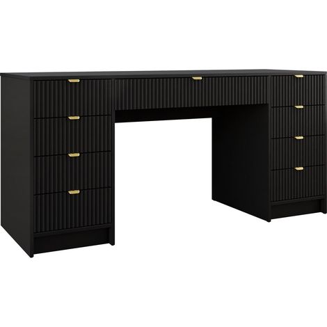 Mobilier1 – Bureau droit noir 76x154x55 cm – Stratifié et MDF – Avec tiroirs en métal – Poignées modernes – Fabriqué en Union Européenne