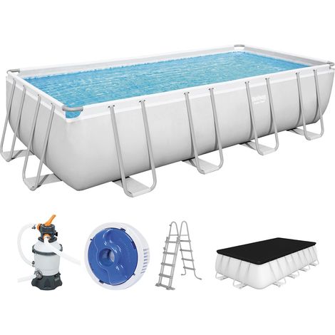 Power Steel™ Frame Pool Komplett-Set mit Sandfilteranlage 488 x 244 x 122 cm, lichtgrau, eckig (1/5)