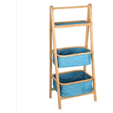 Colonne pliante 2 paniers bleus + 1 plateau bambou 5five