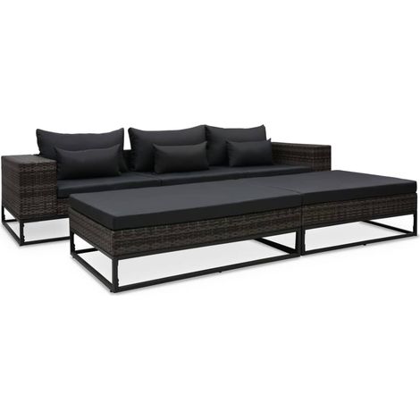 5-tlg. Garten-Sofagarnitur mit Auflagen Poly Rattan Grau