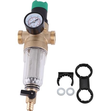 Regulador de presión de agua de latón con filtro de 40 micras – 1" y 1/2" – Medidor integrado para filtros de agua domésticos y sistemas de riego. (1/5)