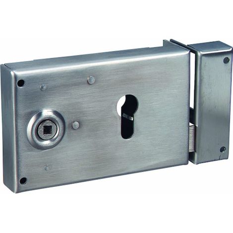 Serrure en applique horizontale à fouillot inox à cylindre européen gauche - DEVISMES