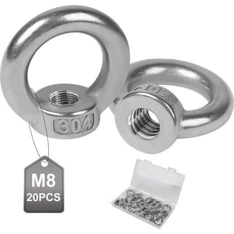 20 Pcs Écrou à Oeil de Levage M8 en Acier Inoxydable Écrou à Anneau Bague Anneau de Levage Anneaux Femelle Anneaux en Inox pour Accessoires de Levage Fixer Pots de Fleurs Auvents Cordes à Linge (1/5)