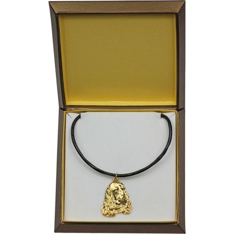 Collar con colgante de perro Cocker Spaniel Inglés I en caja de regalo, colgante chapado en oro para amantes de los perros, impresionante joyería de Art-Dog. (1/5)
