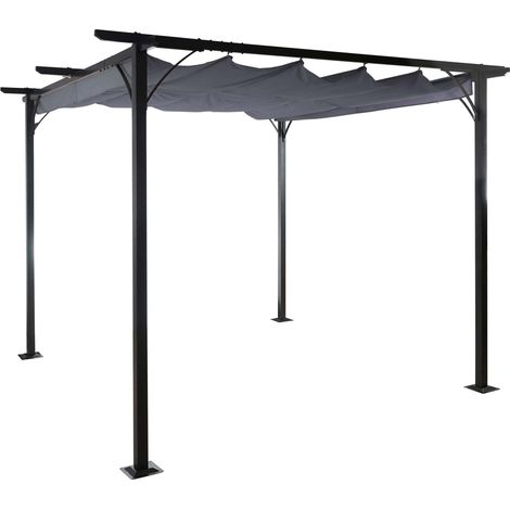 [NEUWERTIG] Pergola HHG-116, Garten Pavillon, stabiles 6cm-Gestell + Schiebedach 3,5x3,5m grau