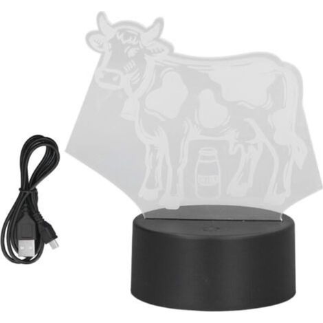 Lampe de Table 3D en forme de bovins laitiers, 7 couleurs, veilleuse LED en acrylique, interrupteur tactile, alimenté par USB, lampe décorative 3D pour enfants