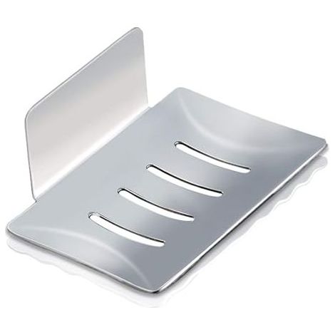 Porte-savon mural adhésif en acier inoxydable, boîte à savon auto-adhésive pour douche, organisateur de rangement pour éponge et brosse, cuisine et salle de bain, argenté (1/4)
