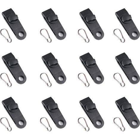 Clips de bâche de tente, 12 clips de bâche multifonctions (noir), clips de fixation pour tendeur de bâche avec œillets (1/5)