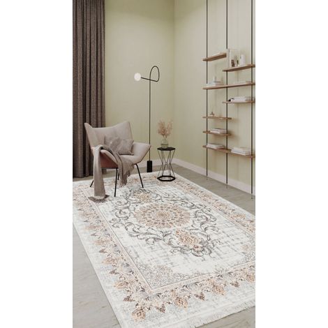 Tapis oriental tissé Saffron Sensations  - 150x100cm, Rectangular - 80% Polyester, 20% Coton - Tissé - Crème