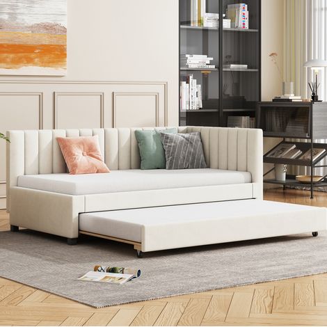 MEUBLIV Bettgestell 90x200 cm Beige – ausziehbares Schlafsofa ohne Matratze (1/5)