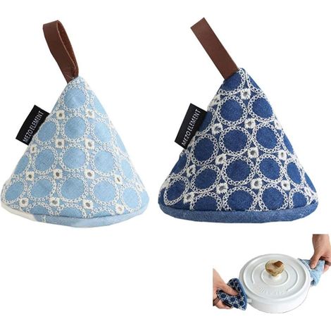 Gants anti-chaleur, Capuchon de poignée de pot triangulaire anti-brûlure 2 pièces, couvercle de pot en tissu (1/5)