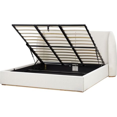 Cama con almacenaje tapicería de tela de poliéster con cabecero ancho blanco crema 180 x 200 cm Monestier