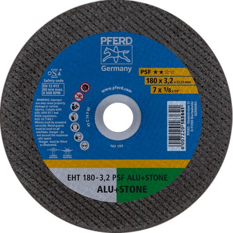 PFERD TOOLS Trennscheibe EHT 180x3,2x22,23 mm gerade Uni.-Linie PSF ALU+STONE für Alu/NE-Met./Stein 25 Stk (1/4)