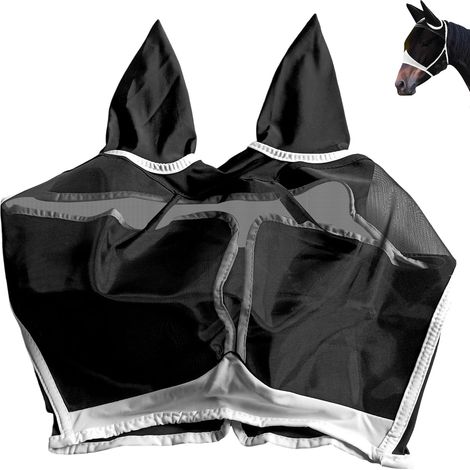 Noir Masque Anti Mouche Cheval,Protection des Yeux et des Oreilles (L) (1/5)
