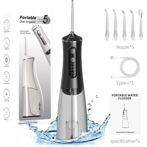 Jet Dentaire Hydropulseur et Irrigateurs Oral avec 5 Modes de Pression d'eau et 5 Embouts Remplaçables (1/5)