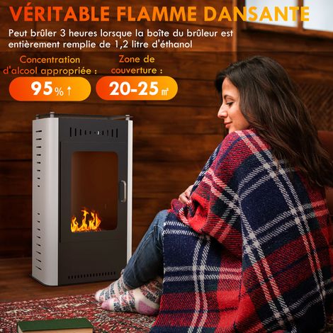 Cheminée éthanol sur pied 1,2L design contemporain acier noir mat blanc 50x27x82cm autonomie 3h chauffage d'appoint 20-25m² (1/5)