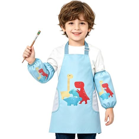 Grembiule per bambini: grembiule per bambini regolabile e impermeabile con maniche, grembiule da cucina per bambini con tasche per bambini e bambine per cucinare, cuocere al forno, (1/5)
