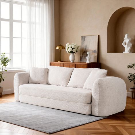 MIMO Modern Pull-Out Sofa Bed with Resistant Fabric, Convertible 2-in-1 Design, For Living Room & Small Spaces, Lambswool,  Beige