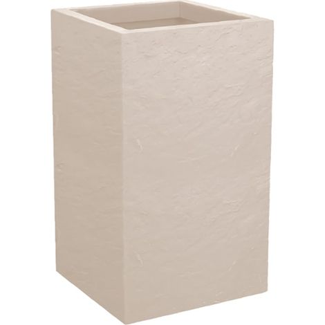 Pot Carré haut VOLCANIA UP décor pierre - 29,5 x 29,5 x 49,5 cm - 36 L - Beige calcaire - EDA