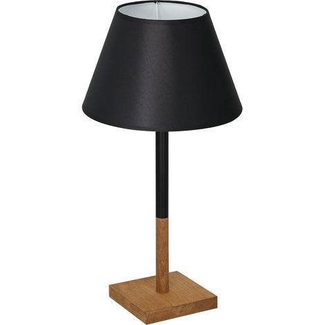 Lampe de table bois carré abat-jour noir E27 Luminex