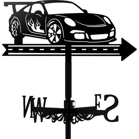 Girouette de voiture en métal noir avec indicateur de direction du vent en fer pour jardin, ferme, poulailler, abri de jardin, abri, outil de mesure du vent extérieur (course de flammes) (1/5)
