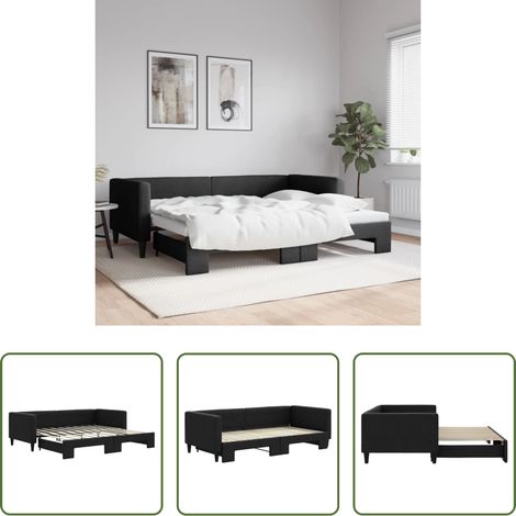 vidaXL Sofa-Bett - Tagesbett Ausziehbar Schwarz 90x190 cm Stoff (1/5)